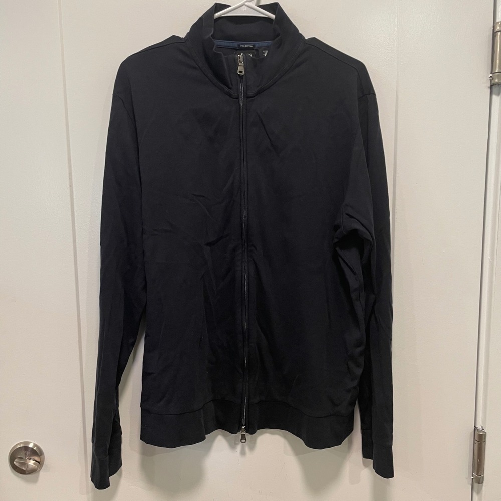 Hugo Boss Mens Pima Cotton Full Zip Track Jacket Black XL Mock Neck Milo 01